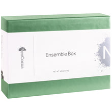 Load image into Gallery viewer, Closed 2 dimensional green rectangle box with a label wrapped around the center of the box stating, “Ensemble Box” with NeoCocoa logo and net weight 4.0 oz (114g).