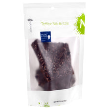 Load image into Gallery viewer, Nib brittle closed, front 3oz sized bag with label stating “Toffee Nib Brittle” and NeoCocoa logo.