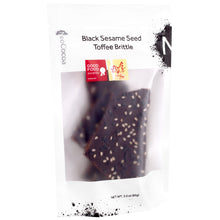 Load image into Gallery viewer, Sesame brittle closed, front 3oz sized bag with label stating “Black Sesame Seed Toffee Brittle” and NeoCocoa logo.
