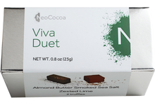 Load image into Gallery viewer, 2 dimensional rectangle box with a label wrapped around the box stating, “Viva Duet” with NeoCocoa logo. Can see some of the side of the label with image of a almond butter truffle and a lime truffle.  
